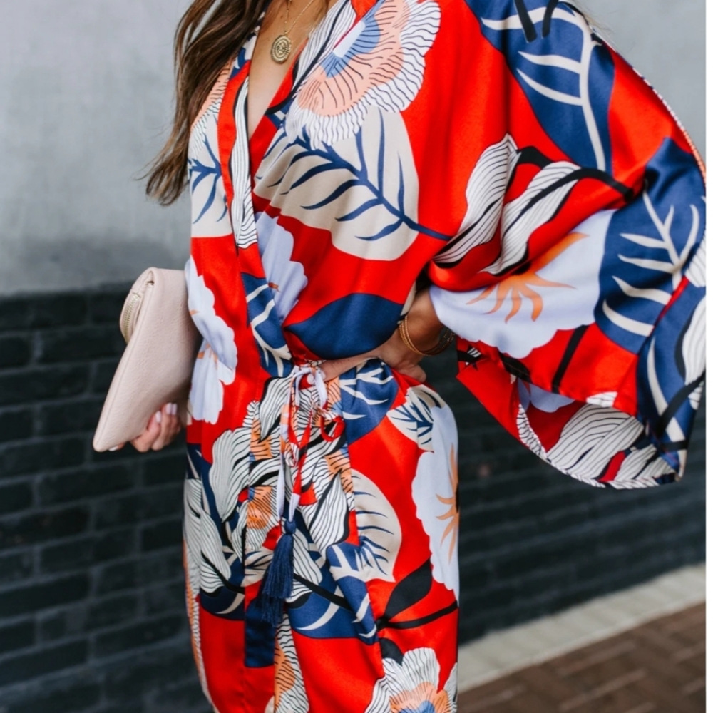 Vici Red Floral Midi Dress